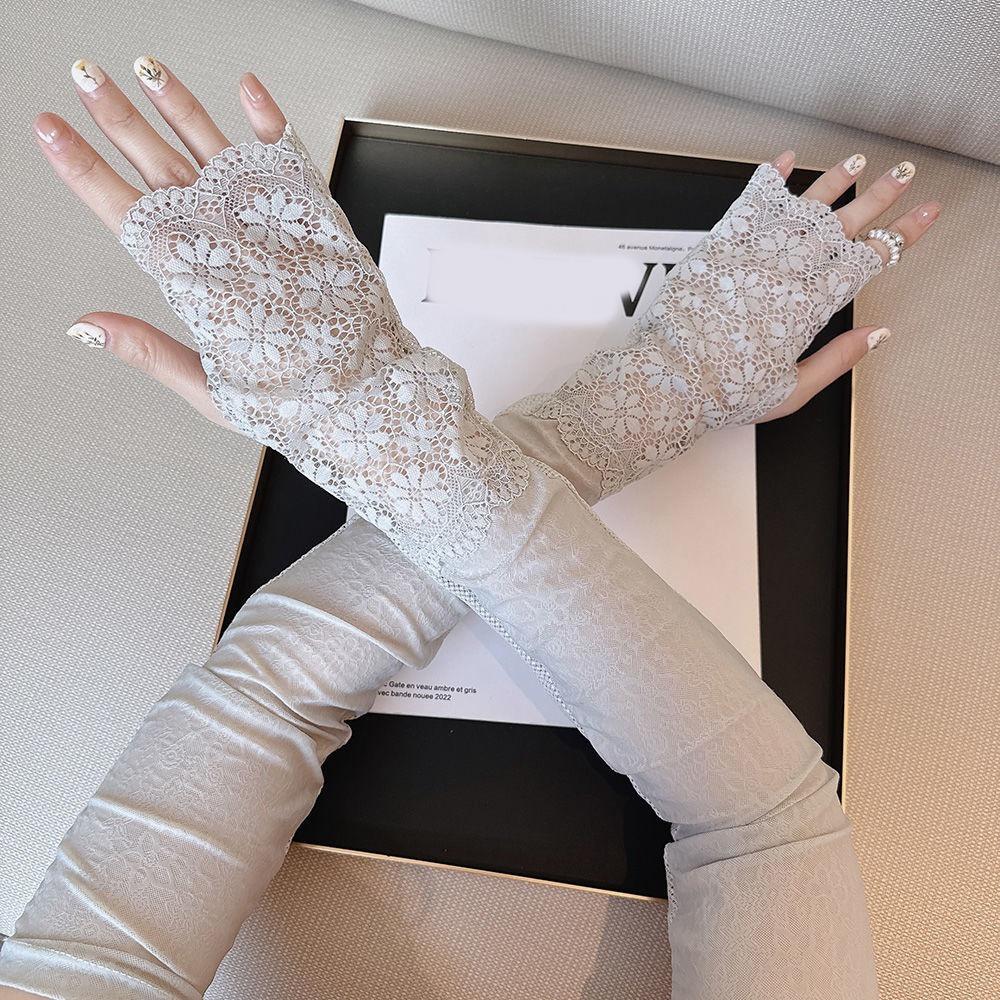 Anti-UV Sunscreen Sleeve UV Insulation Cycling Gloves Cute Lace Ice Silk Sleeves  Driving
