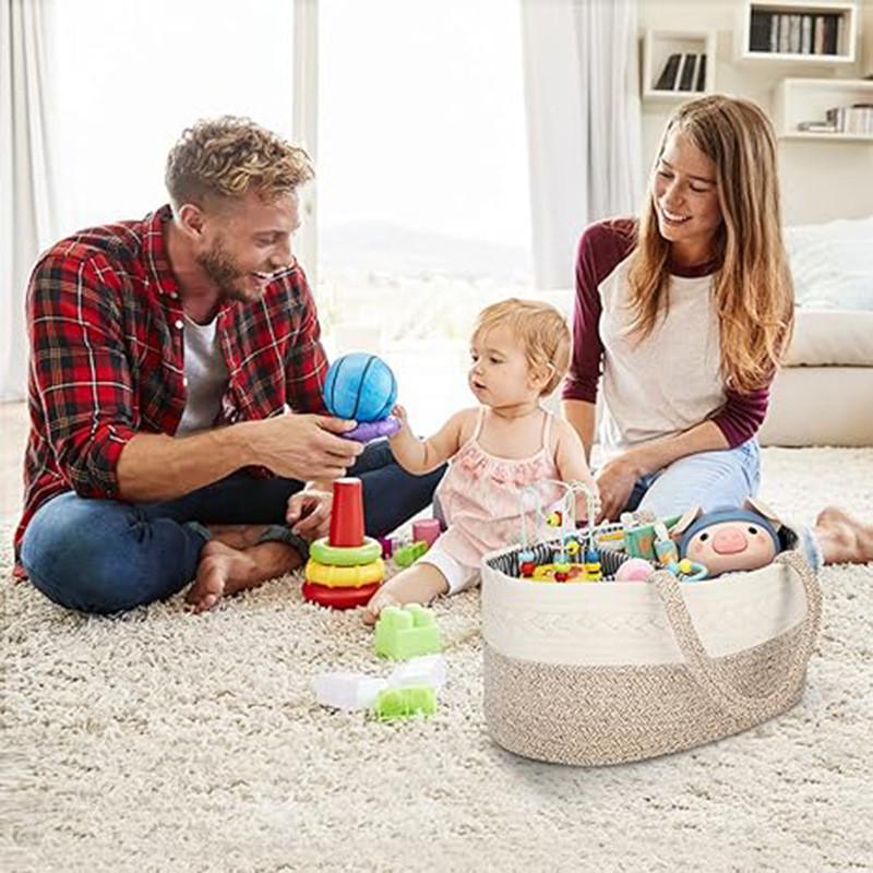 Baby Diaper Storage Basket With Removable Dividers And Cotton Rope For Nursery Organization