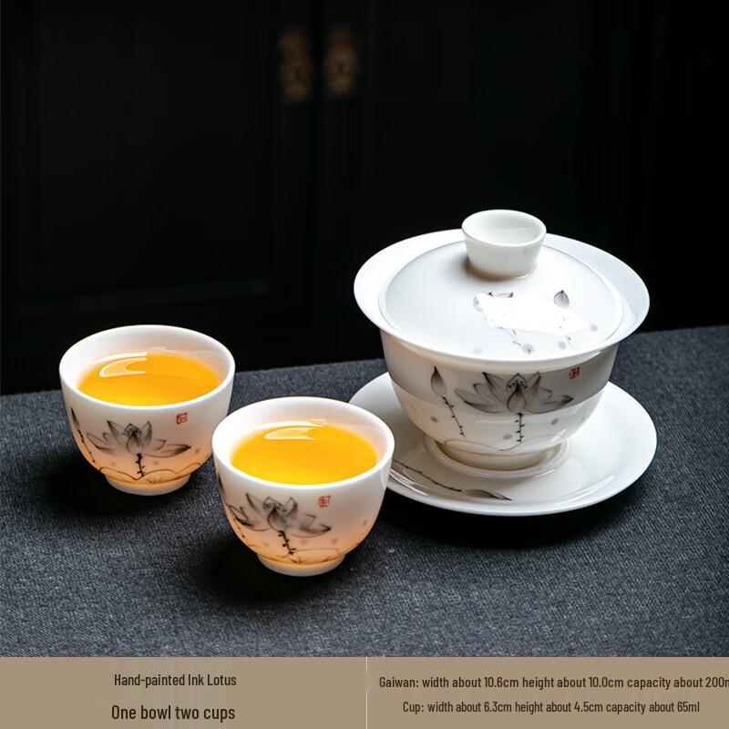 Elegant Hand-Painted Lotus Porcelain Gaiwan Tea Set