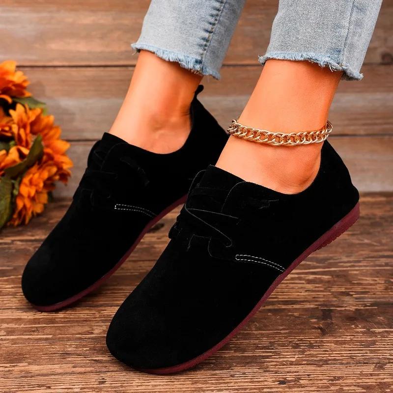 Fashion Women's Fashion Flat Shoes Autumn New Round Head Suede Deep Mouth Soft Sole Anti-slip Wear-resistant Low-top Shoes