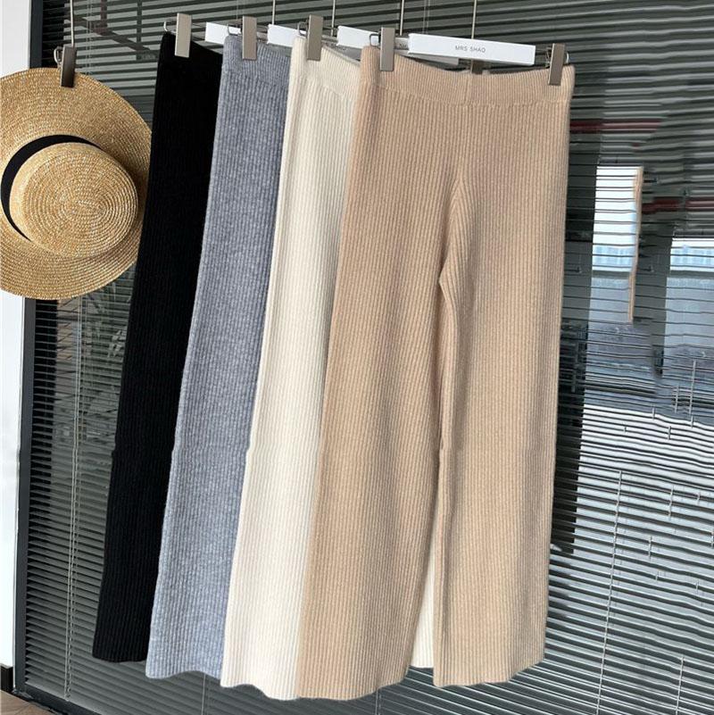 Elegantní úplety Kalhoty Soupravy Měkký svetr Cardigan Topy Oblek Úplet Široké nohavice Pantalones Conjunto Ležérní Pletené dvoudílné