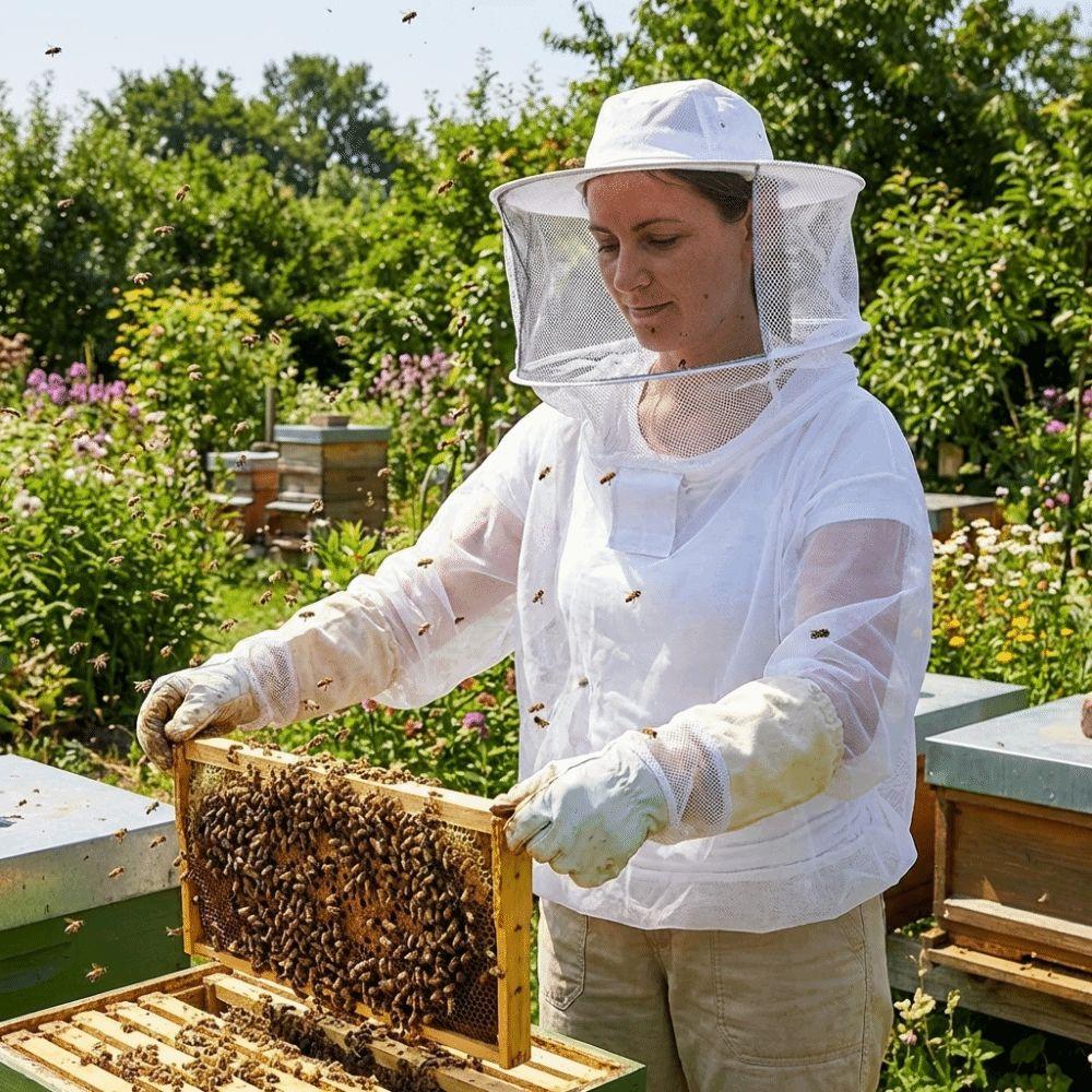Combinaison d'apiculture respirante Blouse en maille Partie supérieure du corps Veste d'apiculteur Résistante à l'usure Voile à capuche Vêtements d'apiculteur Apiculture