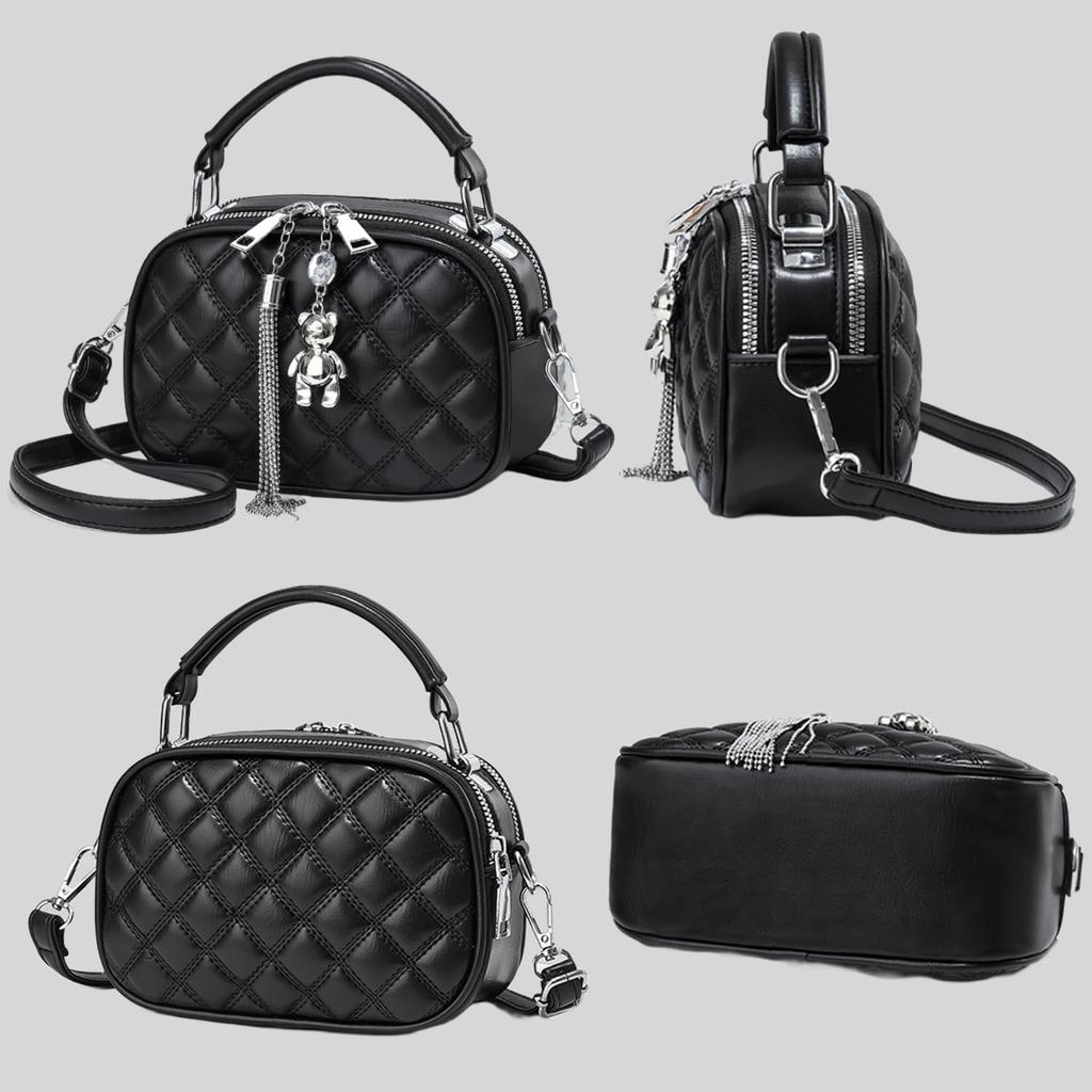 Welltude Women's Shoulder Bag, Crossbody Bag, Small Mini Bag, Lightweight Pochette, Mini Shoulder Bag, PU Leather (Black)