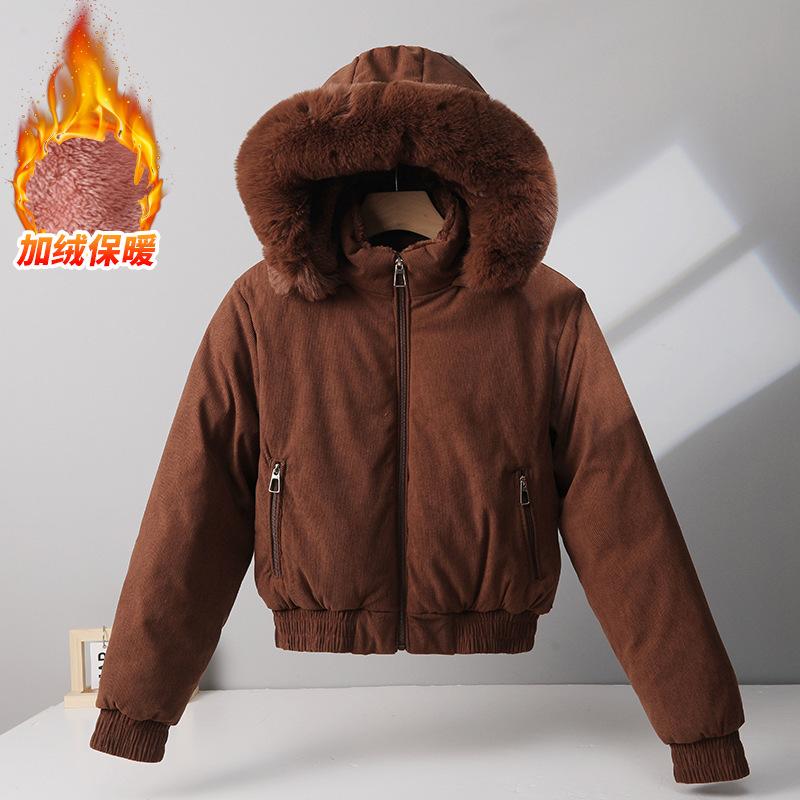 Cotton-padded Women's New Big Fur Collar Short Corduroy Loose Fleece Warm Thickened Student Cotton-padded Jacket Women
