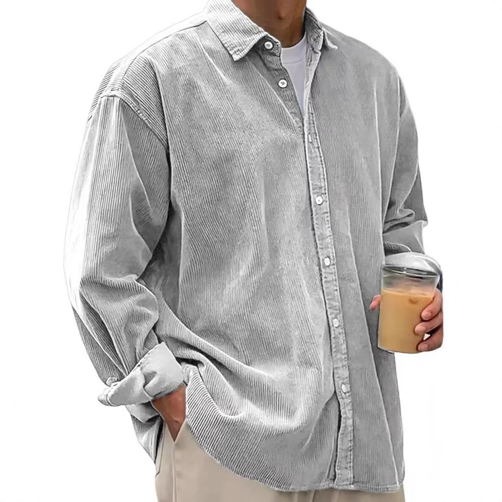 Corduroy Europäischer und Amerikanischer Herren Freizeit Locker Einfarbig Corduroy Revershemd