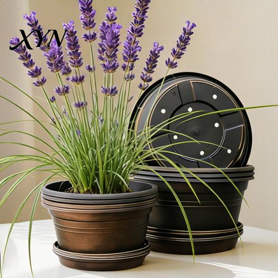 Resin Planters for Bulbs Bulb Plant Pot with Saucer, 10 Inch 13 Wide Flowerpot Decorative Pots Living Room Drainage Holes, Indoor Outdoor Planter