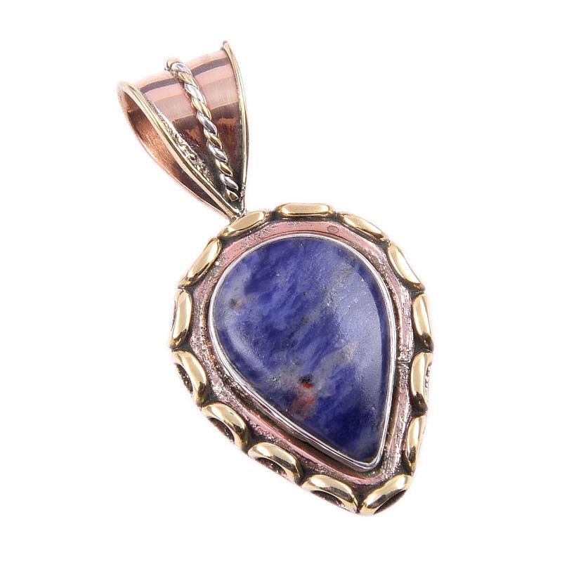 Natürlicher Sodalith Edelstein 925 Massiv Sterlingsilber Zweifarbig Anhänger 1.50'' g0p47