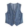 Vestă de blugi pentru femei, denim, vestă de blugi, la modă, cu nasturi în față, de epocă, cu decolteu în V, fără mâneci, îmbrăcăminte exterioară pentru femei, vestă șic Topuri