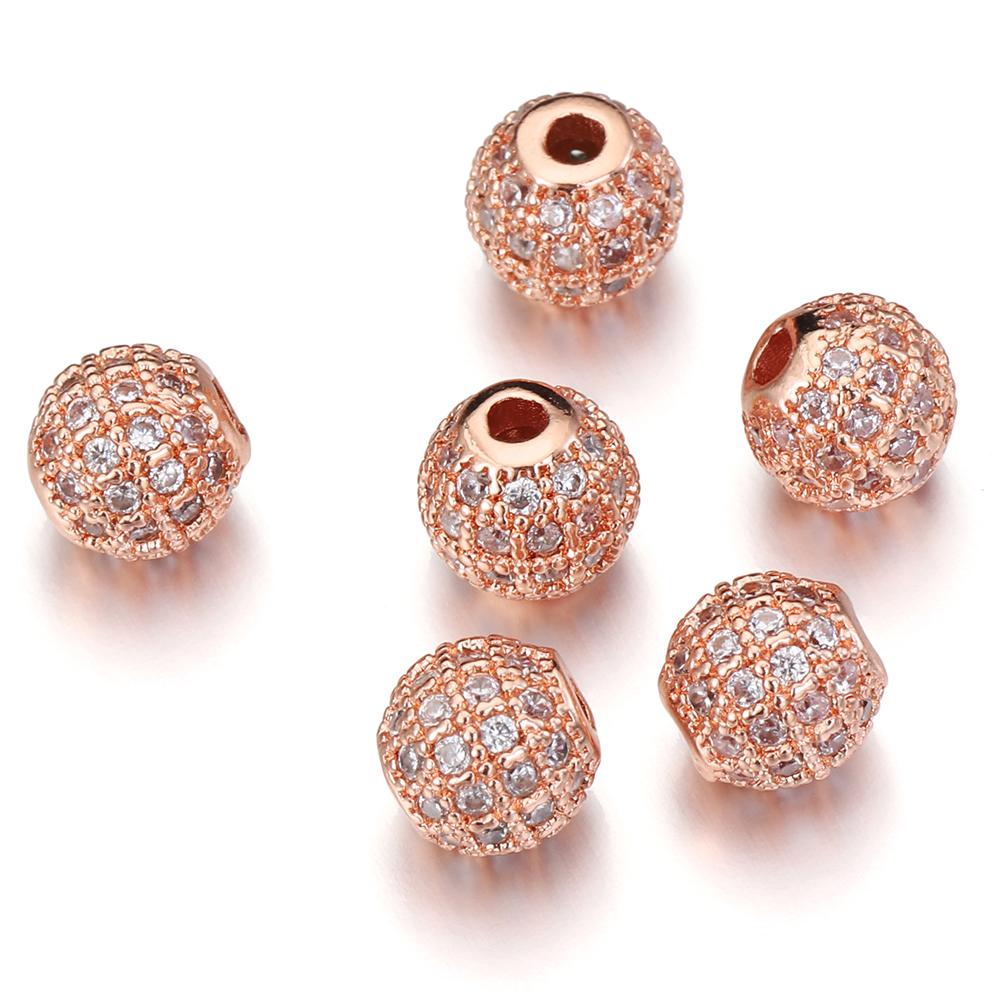 5pcs Brass Cubic Zirconia Round Spacer Loose Beads for Necklace Bracelet Jewelry Making DIY Accessories Wholesale High Quality