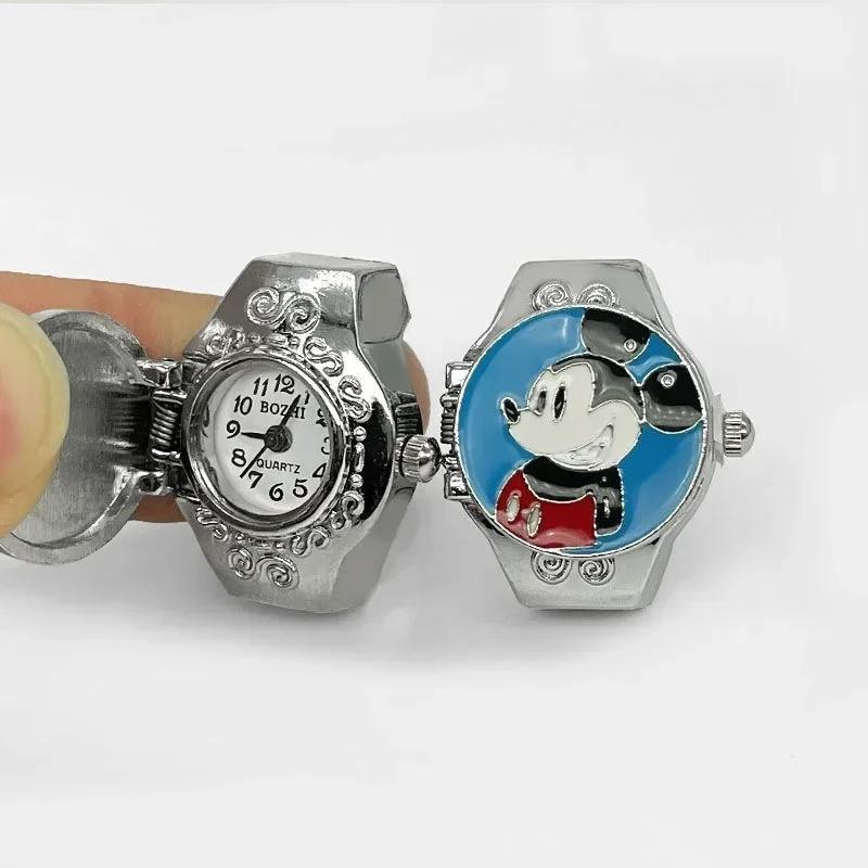 Disney Mickey Flip Cover LookTime Mini Ring Watch Cute Cartoon Simple Couple Creative Keeping Ring