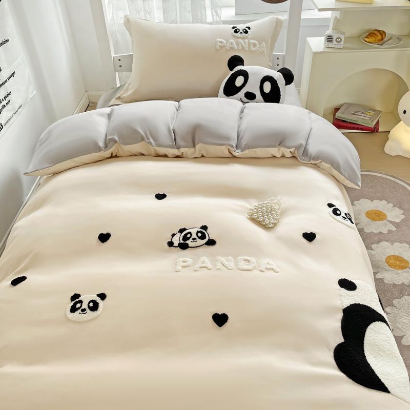 (Student Season) Three piece set of washed cotton embroidery plain color for students