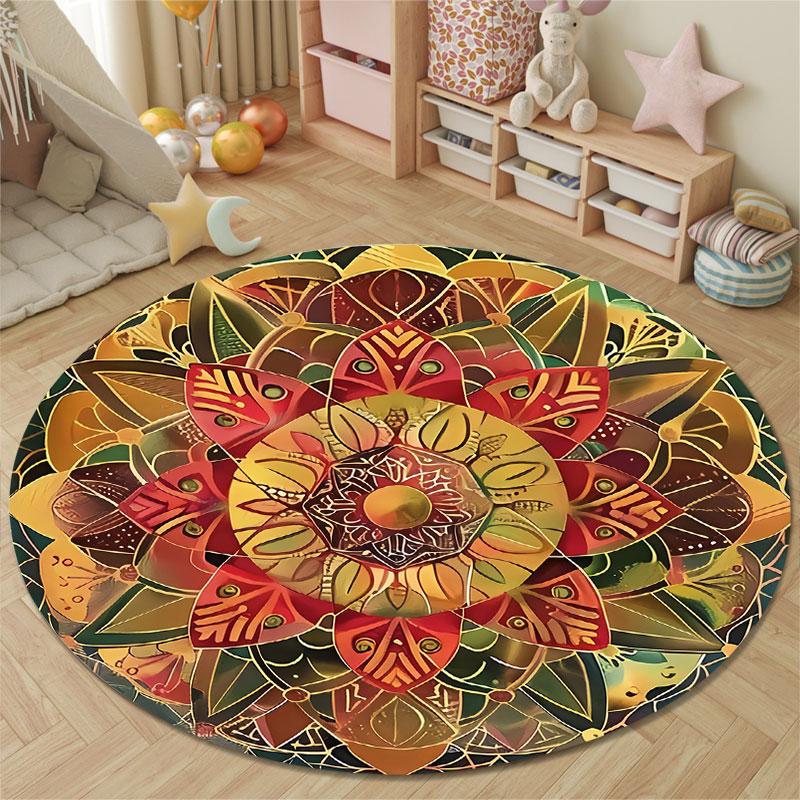 Contemporary Round Cat Multicolor Floor Rug, Non-Slip Floor Mat for Kids Room