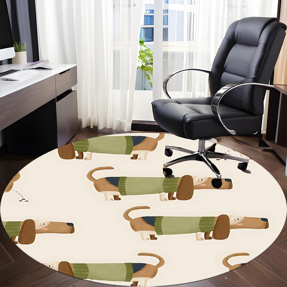 1pc Dachshund Pattern Office Round Rug, Non-slip, Soft and Durable Office Rug for Interior Decoration, Perfect for Office,Decoration yy260204009