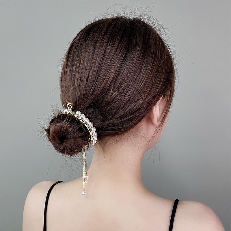 New Rhinestone Pearl Ponytail Hairpin Female Grab Clip Girls Updo Barrettes Headwear Girls Kids Hair Accessories