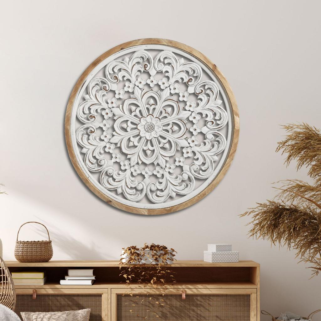 European framed wall circular carved board bedroom wall decoration pendant