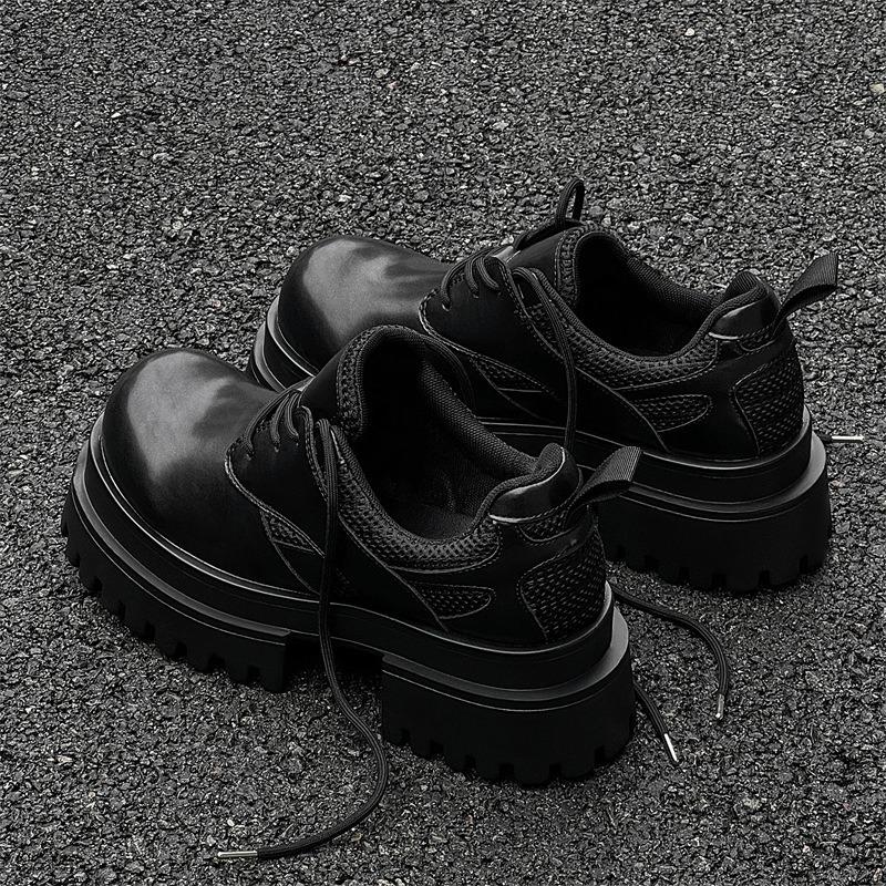 3610 upturned head Derby shoes platform soles men and women niche couples casual leather shoes genuine leather functional wind high street black shoes