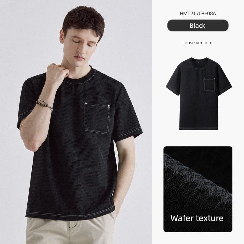 Thousand Paper Cranes Men's Top with Visible Pocket Short-Sleeve T-Shirt for Men, Summer 2025, Slightly Loose Casual Half-Sleeve Base Shirt 21708