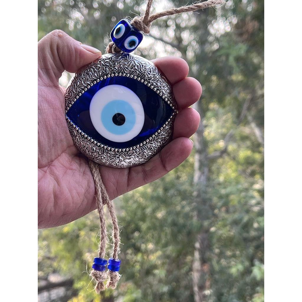 Handmade Turkish Evil Eye Wall Hanging – Metal & Glass Nazar Protection Amulet for Home & Office – Boho Spiritual Decor