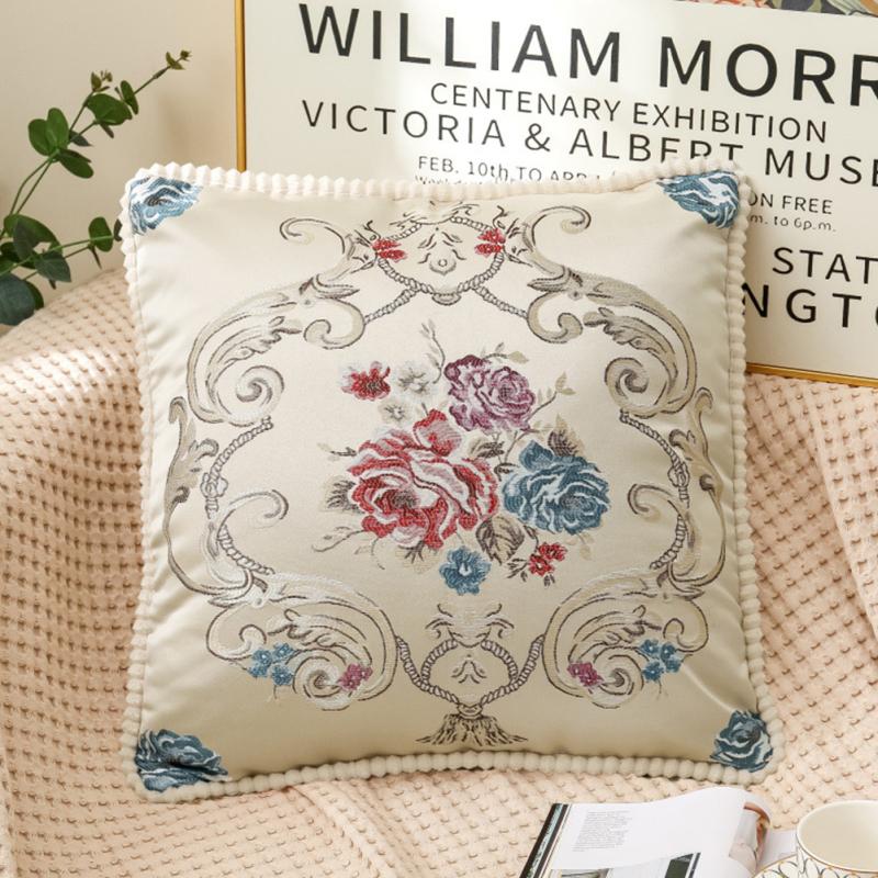 Floral Decorative Pillow Cases Embroidered Jacquard Throw Pillow Cushion Cover For Living Room Decor
