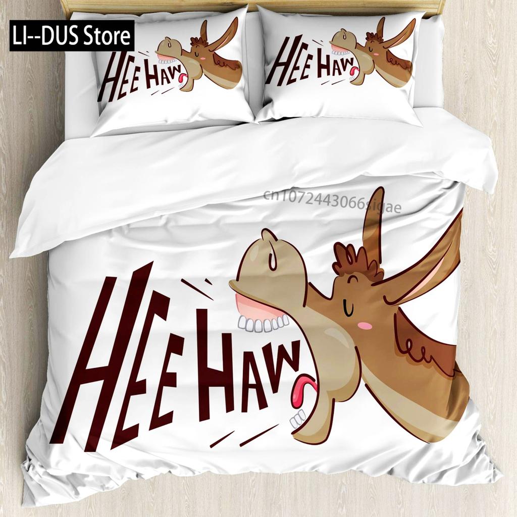 Donkey Duvet Cover Set Cartoon Donkey With HEE Haw Text Funny Domestic Animal Portrait King Size Twin Bedding Set For Kids Teens