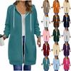 Damen Color Kapuzenjacke mit Taschen Langarm Lockerer Schnitt Lässiger Langer Mantel