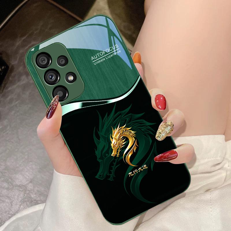 Wood Grain Dragon For Samsung Galaxy S10 4G S20 11E 30 S21 21Fe 22 S24 Pro S23 Ultra 5G S8 S9 Tempered Glass Phone Case