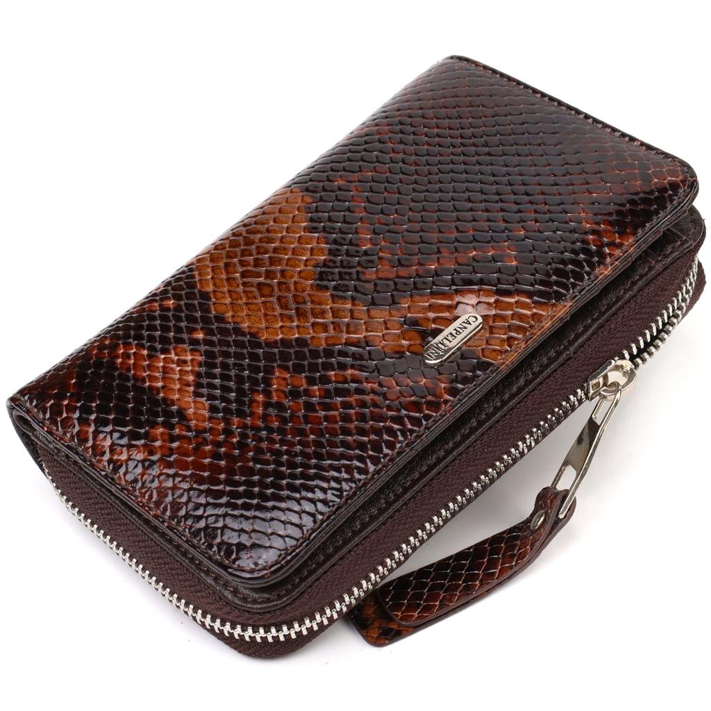 Excellent Lacquered Women's Wallet Medium Size Made of Genuine Leather with Snake Embossing CANPELLINI 21714 Multicolored