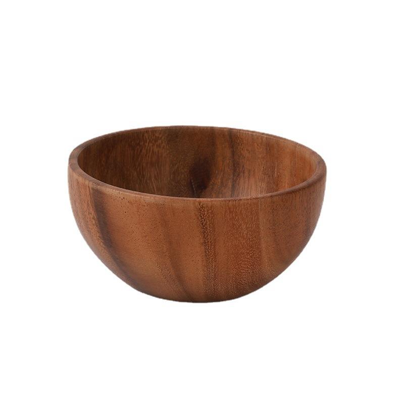 NEW Natural Hand-Made Wooden Salad Bowl Classic Large Round Acacia Wood Salad Soup Dining Bowl Plates Premium Kitchen Utensils