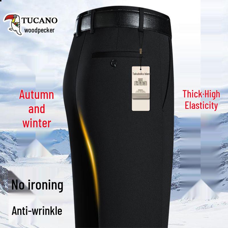 Men's Lambswool Fleece-Lined Straight-Leg Dress Pants for Autumn/Winter