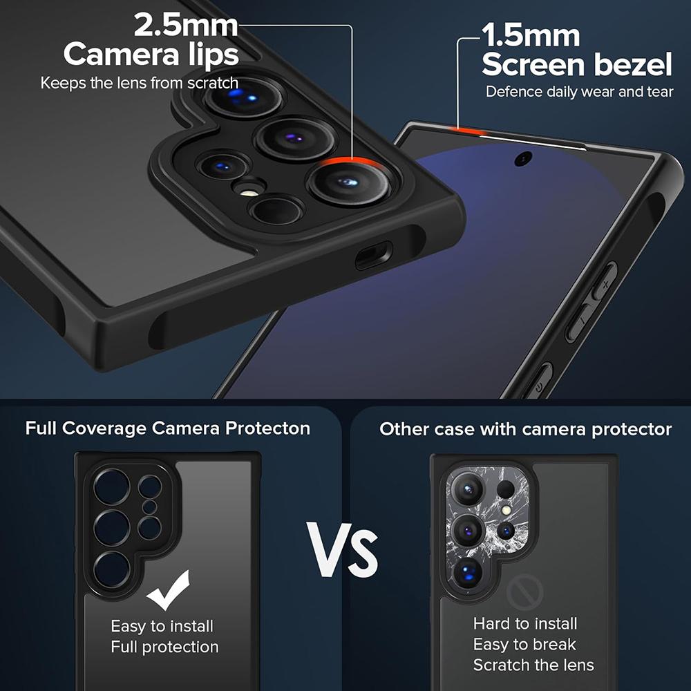 Hybrid Military Grade Shockproof Case For Samsung Galaxy S25 S24 S23 Ultra Plus Matte Translucent Black Hard Cover Soft Bumper