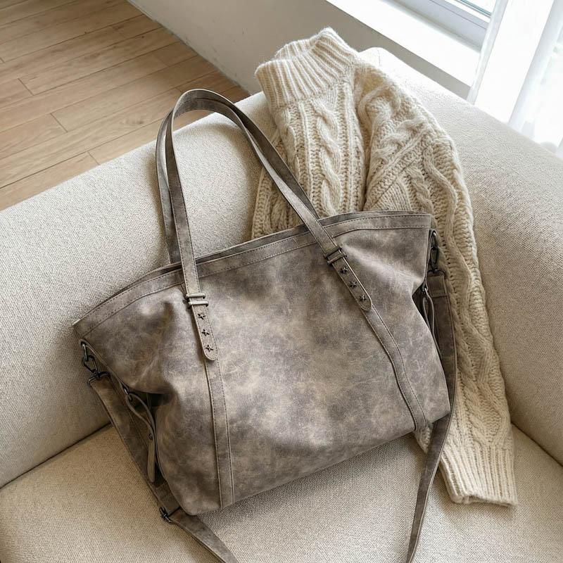 Vintage Kunstleder-Tragetasche Damen Übergröße Schultertasche mit verstellbarem Riemen und klassischem Design