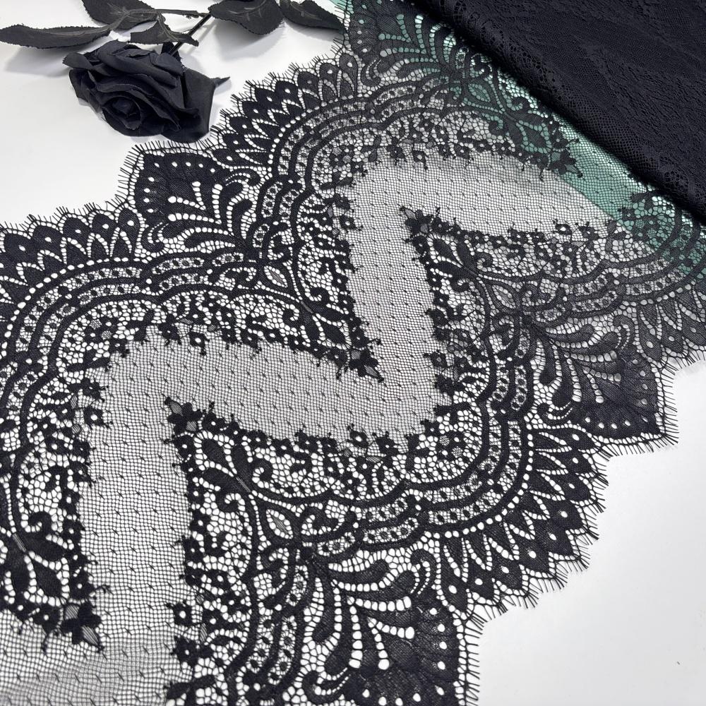 3m X 34cm Black French Chantilly Lace, Non-stretch Eyelash Lace Fabric for Sewing, Bra, Underwear, Lingerie, Dress, Garment, Crafting