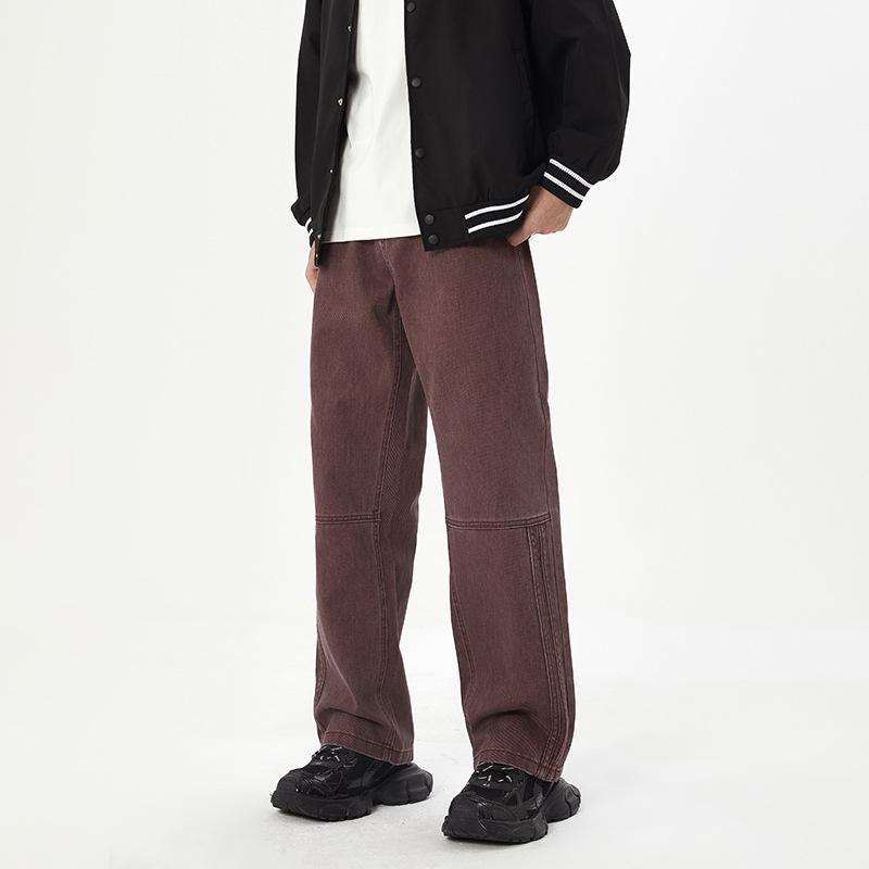 New Autumn Mid-waist Straight Version Jeans Men's Casual Trendy Design Wide-leg Long Pants