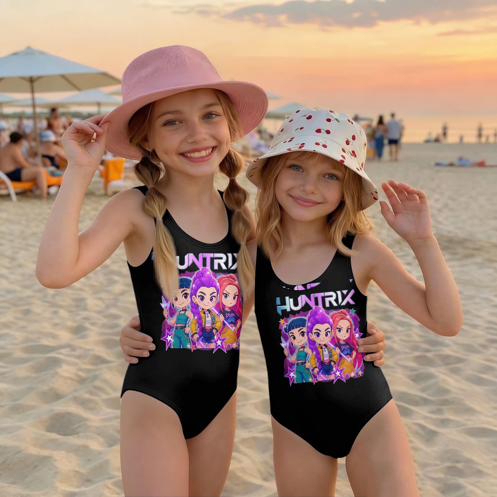 

Girls One Piece Swimsuit Kids Summer Casual Fashion Printed Swimwear Comfortable Fit Sleeveless Design Suitable for Beach Pool Activities 100 чёрный