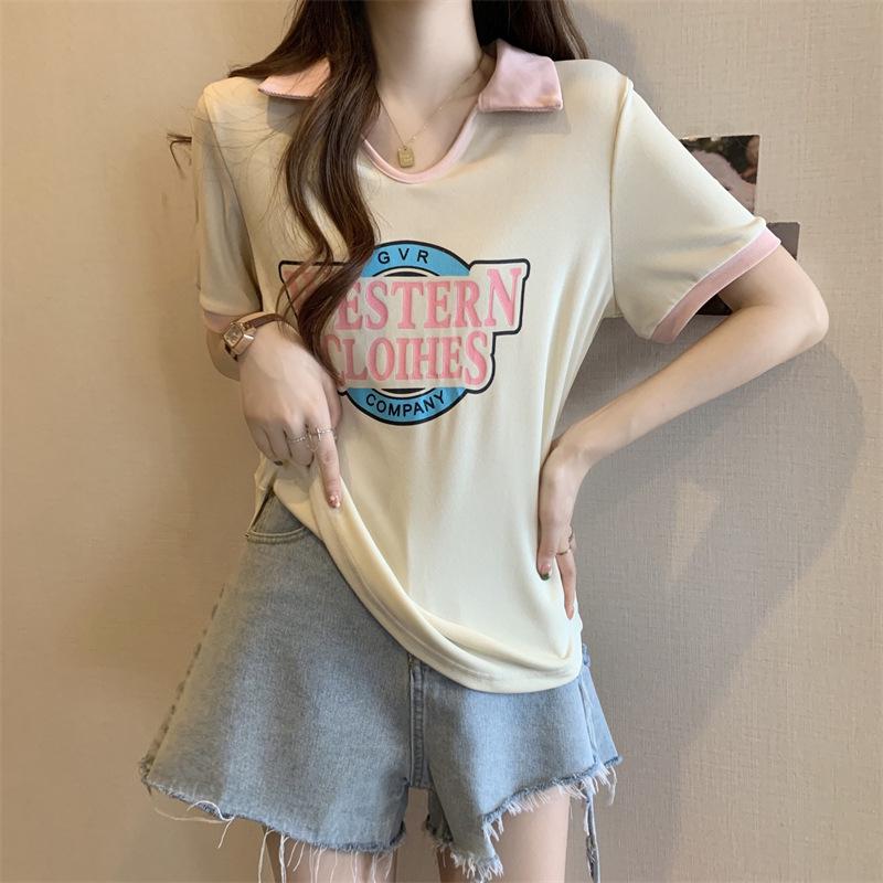 

Plus Size Polo Collar Straight Shoulder Short Sleeve Women s T-Shirt - Summer 2025 Trend, Loose Fit, Slimming, New Fat MM. XL (recommended 52.5-60 kg) рожевий