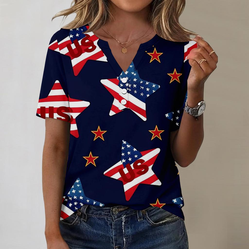 Women's Fashionable Casual Independence Day Print Blouse
