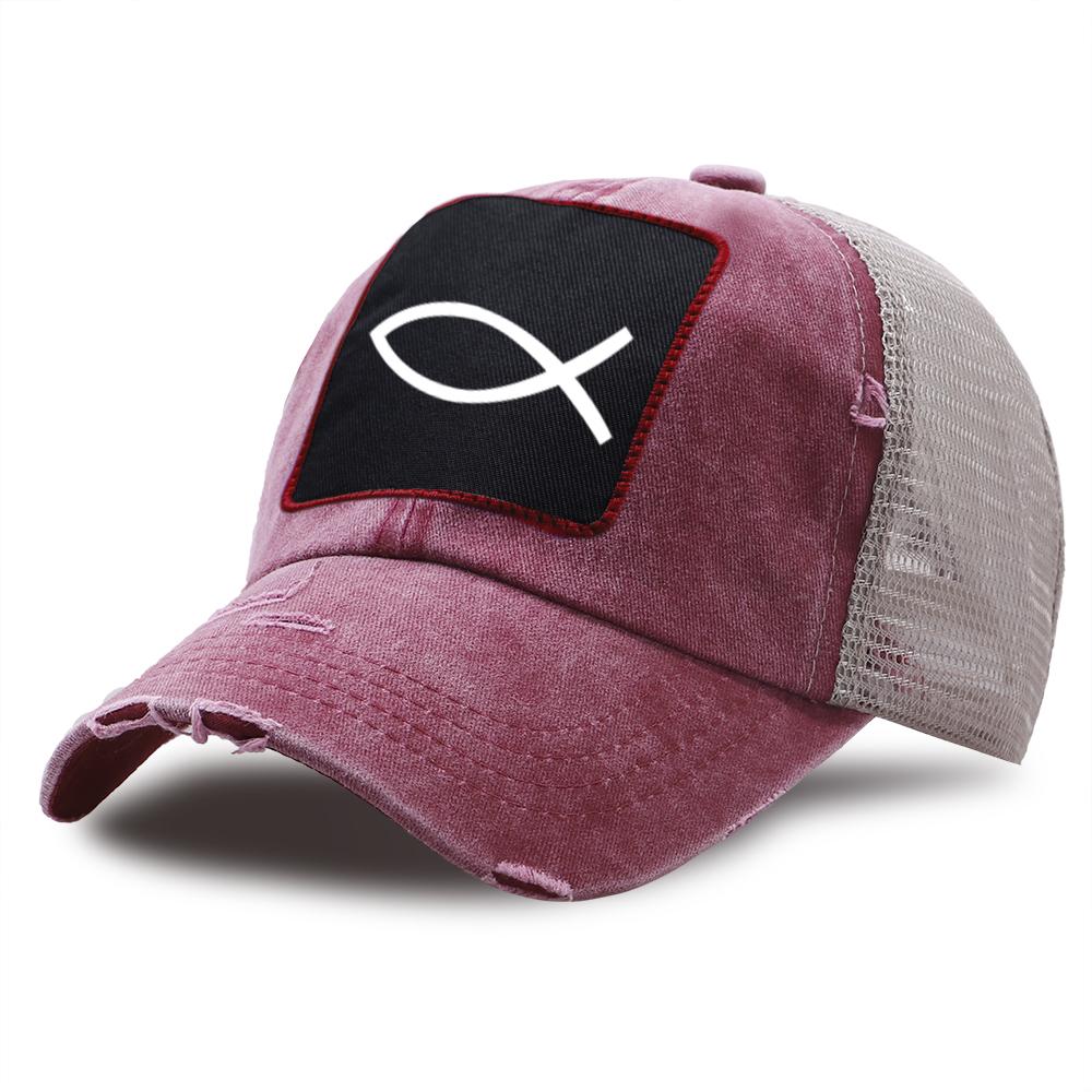 JESUS FISH Print Harajuku Trucker Hat Men Cotton Breathable Mesh Baseball Breathable Caps Women Summer Outdoor Snapback Hat