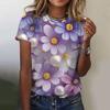Casual and Versatile High-quality Flower Patterned Short Sleeved Round Neck Women's T-shirts