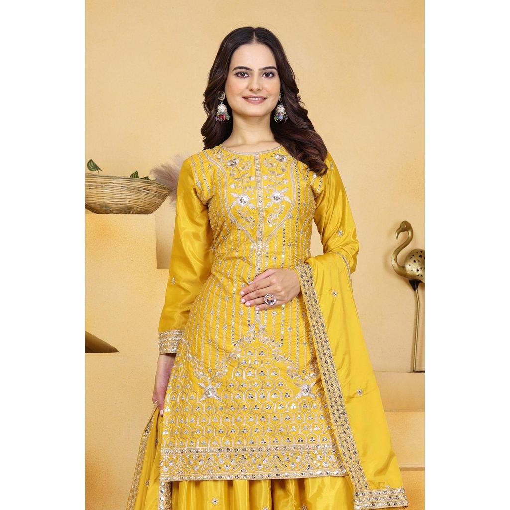 Presenting  New Designer Embroidered Natural Crep Sharara Suit With Sequence Embroidered Work