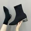 Fashion 2024 elastic knitted booties women spring and autumn single boots square head with boots and socks Joker thick with ins online