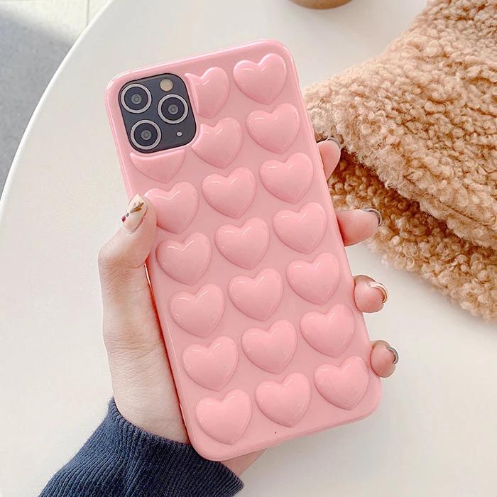 

Чехол для телефона Candy Color Cartoon 3D Love Heart для iPhone 14 12 13 11 15 Pro Max XS Max XR 7 MINI, мягкая сплошная силиконовая задняя крышка for iphone 15 promax
