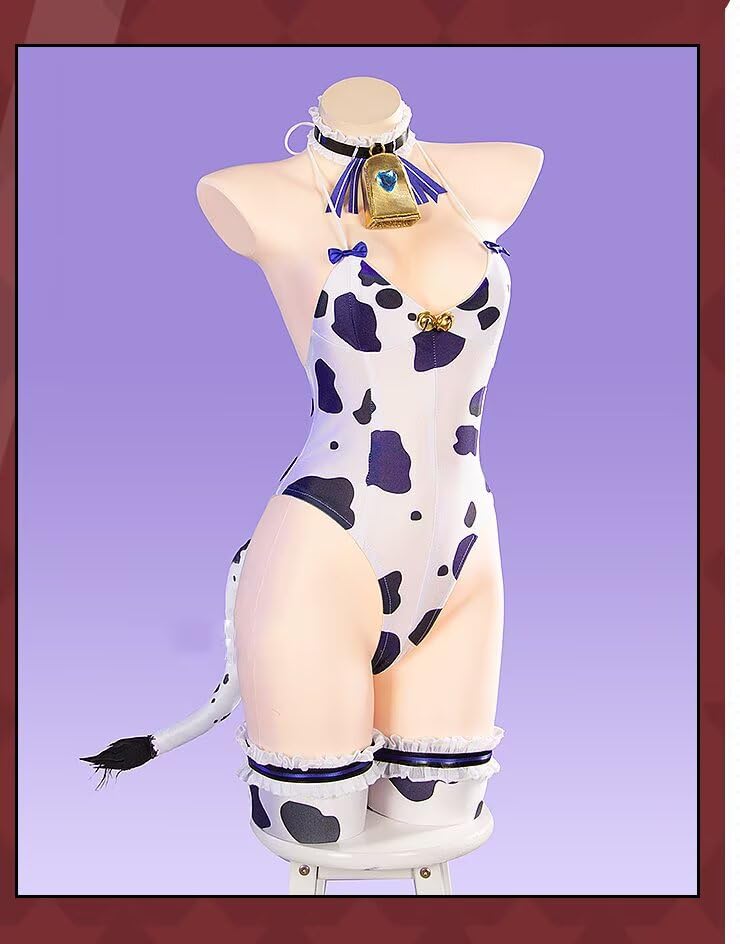 Lavender Musashi Cosplay Costume, Christmas Halloween Costume, Cow Print, Sexy, Size L/LL
