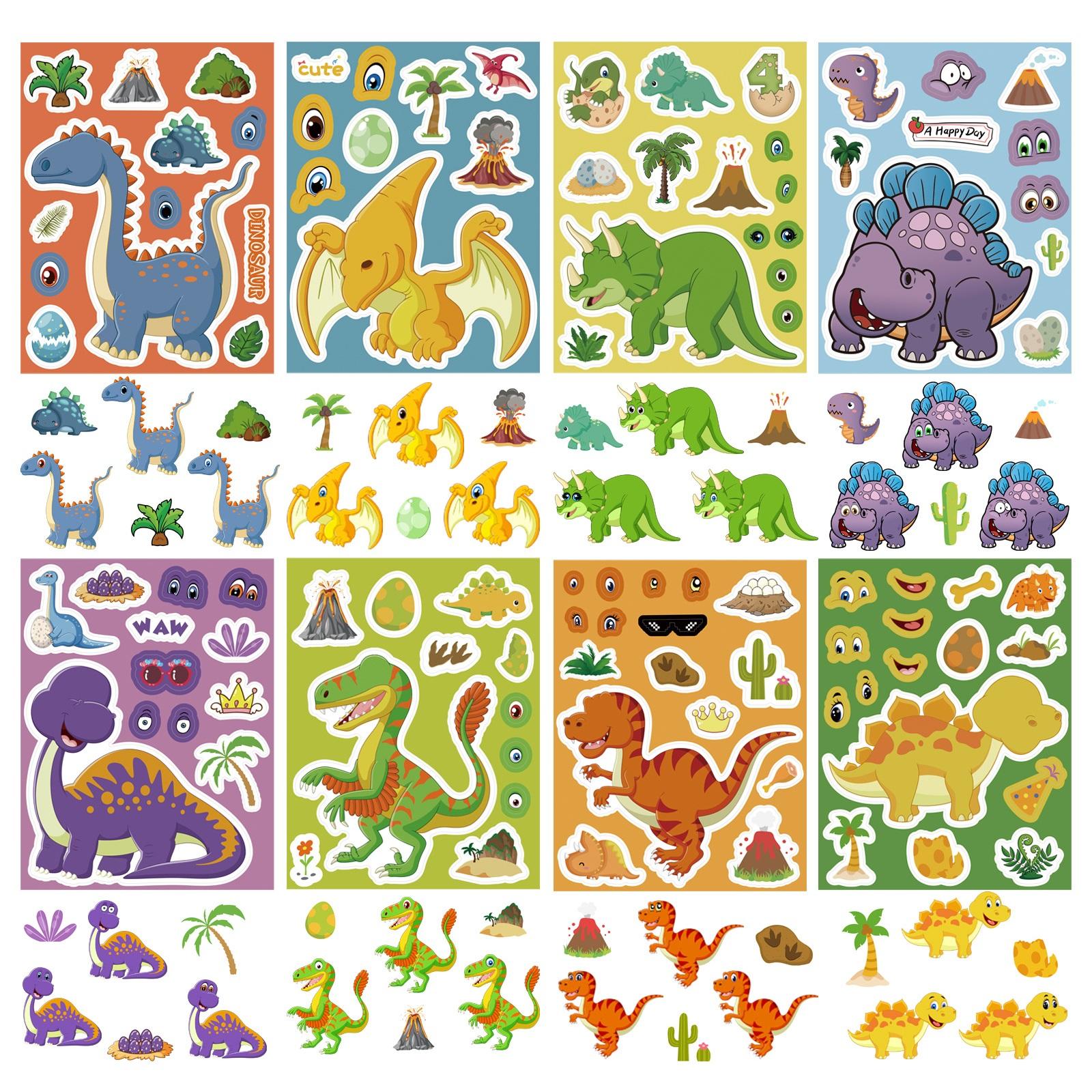 

8PCS Dinosaur Make a Face Sticker, Cute DIY Puzzle Face Swap Decals for Diary Notebook Phone Fridge, Cartoon Animal Stickers 8PCS/PACK
