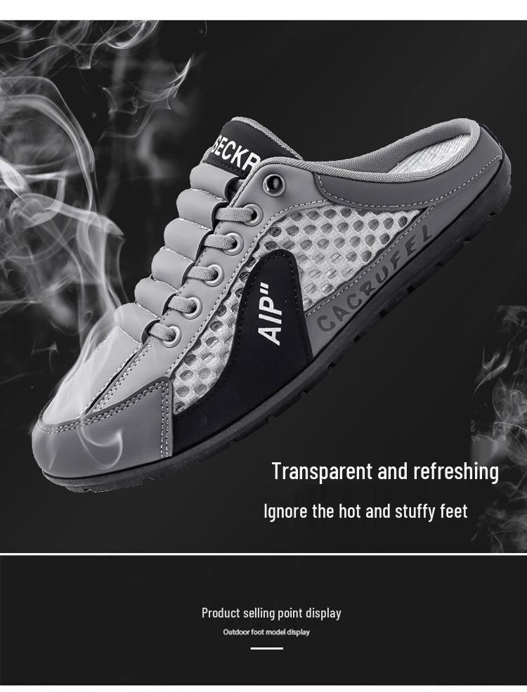 Cross-Border Men's Plus Size 2024 Summer Baotou Cool Slippers: Casual, Breathable Beach Mesh Shoes