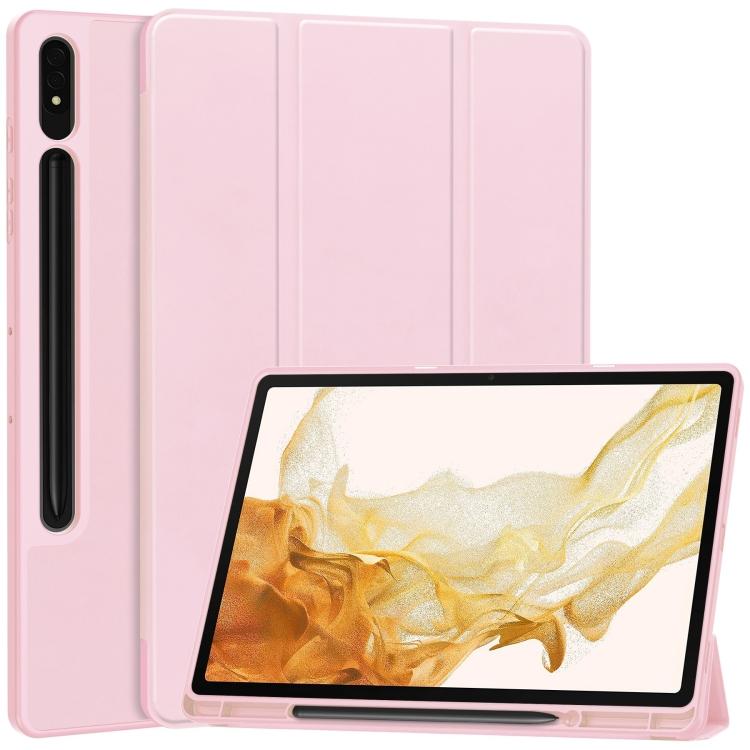 3-Fold Pure Color TPU Smart Leather Tablet Case with Pen Slot