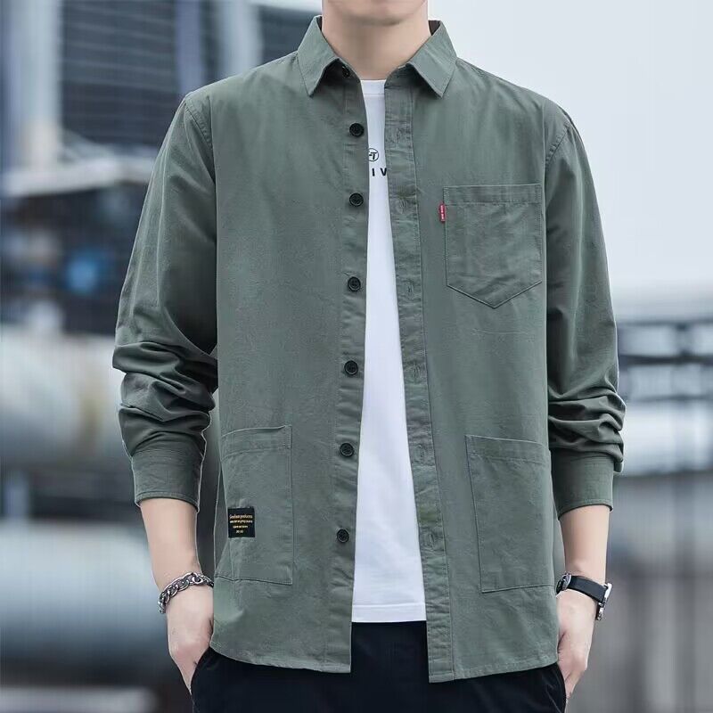 Elegant Solid Color Wrinkle-Free Relaxed Long Sleeve Work Shirt Men's Spring Autumn Casual