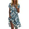 Women's Casual Fashion Lapel Floral Print Dress Short Sleeve V Neck Short Skirt
