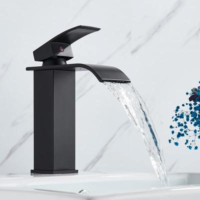 Matt Black Basin Faucet Single Lever Mixer Hot and Cold Water Basin Crane Tap Bathroom Washbasin Sink Waterfall Mixer Tap