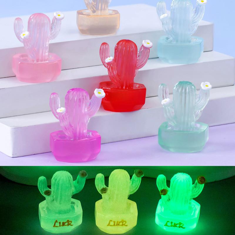 Adorable Glowing Cactus Resin Miniature Desk Car Decoration In 7 Colors