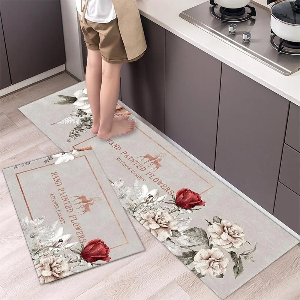 Non-slip Kitchen Carpet Leaves Pattern Rugs for Bedroom Oilproof Home Entrance Door Foot Mat Kitchen Mats for Floor Waterproof